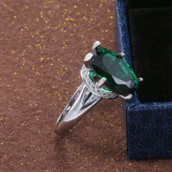 FIRM Elegant Oval Cut Emerald .925 Silver Ring - Picture 6 of 8